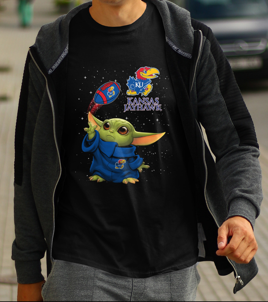 Baby Yoda Kansas Jayhawks Star Wars KU Football Magic T-Shirt