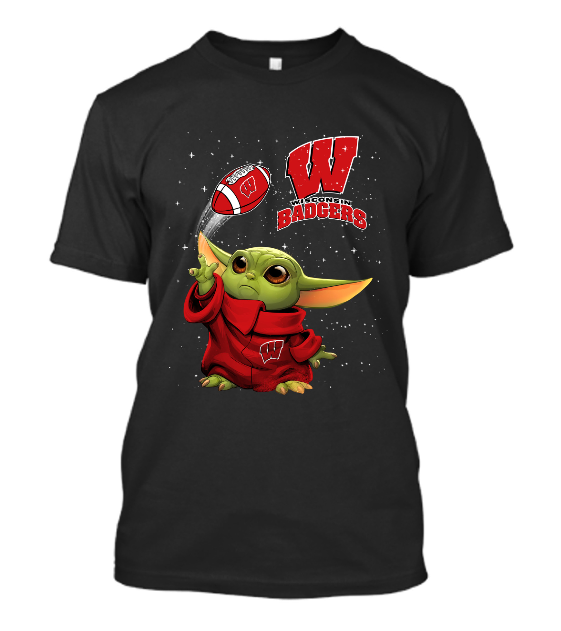 Wisconsin Badgers Baby Yoda Football Star Wars Crossover T-Shirt