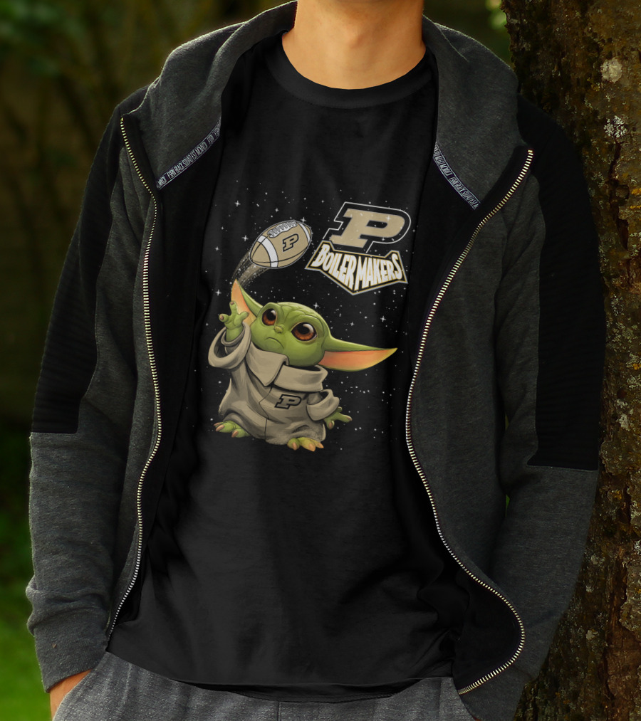 Baby Yoda Football Fantasy With Purdue Boilermakers T-Shirt