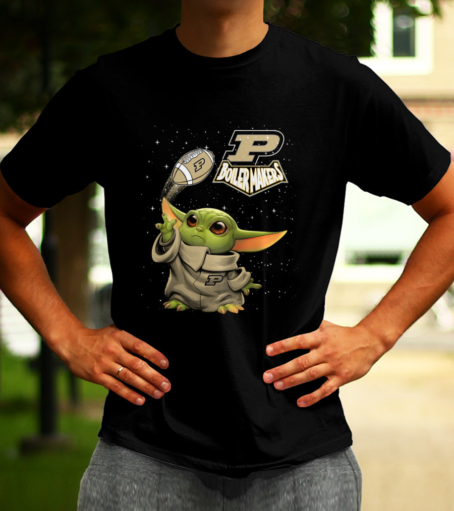 Baby Yoda Football Fantasy With Purdue Boilermakers T-Shirt