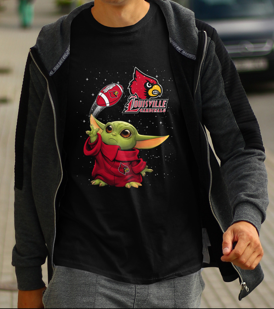 Louisville Cardinals Baby Yoda Football Fan Gear T-Shirt