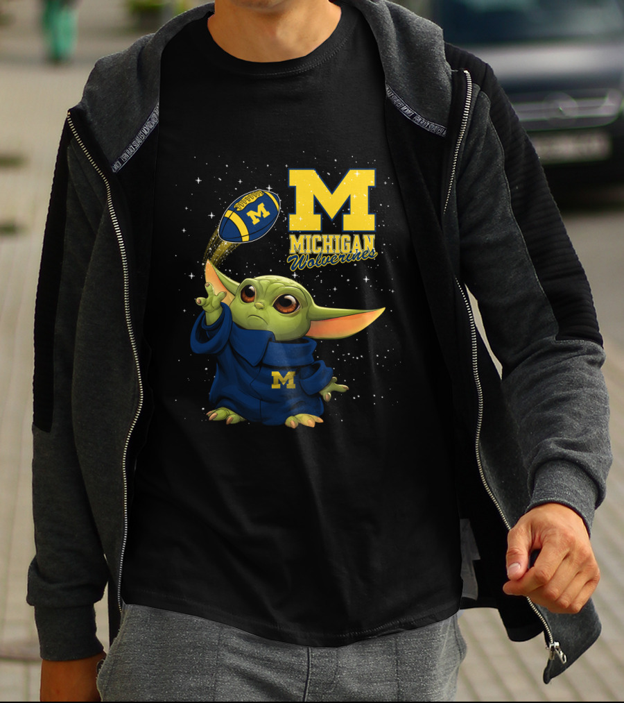 Baby Yoda Michigan Wolverines Football Fan Gear Featuring Iconic Team Spirit T-Shirt