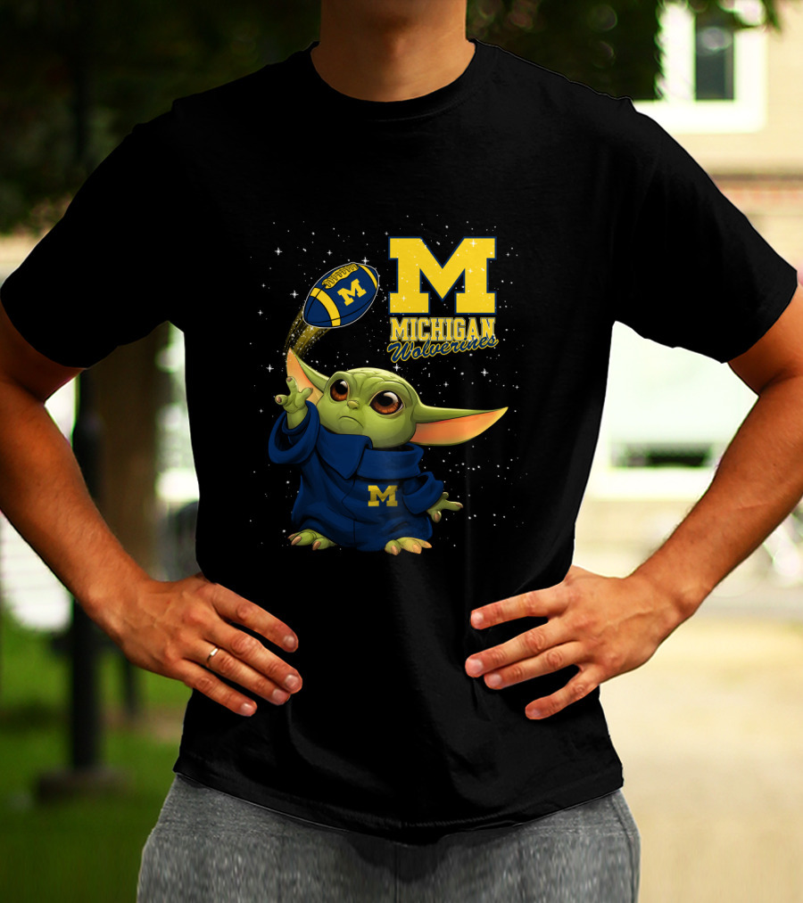 Baby Yoda Michigan Wolverines Football Fan Gear Featuring Iconic Team Spirit T-Shirt