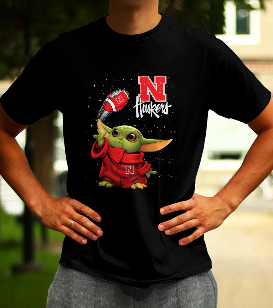 Baby Yoda Nebraska Cornhuskers N Huskers Football Throw T-Shirt