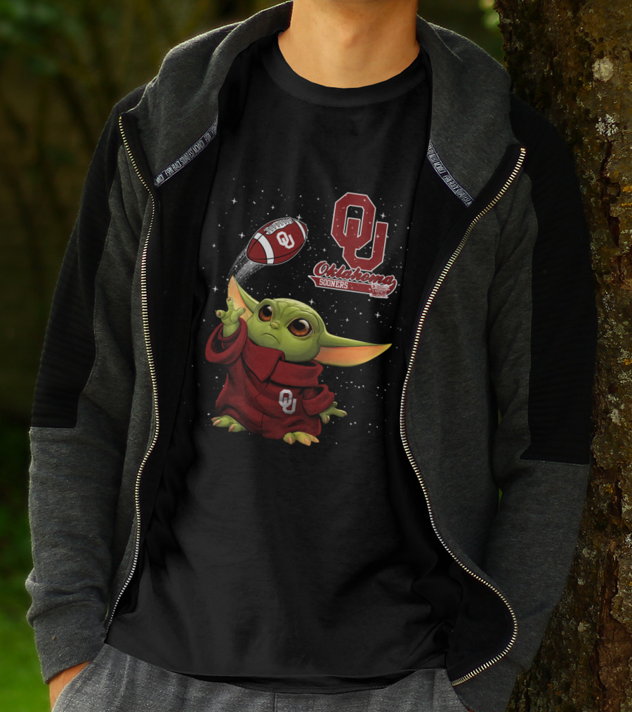 Baby Yoda Oklahoma Sooners Football Star Wars Crossover T-Shirt