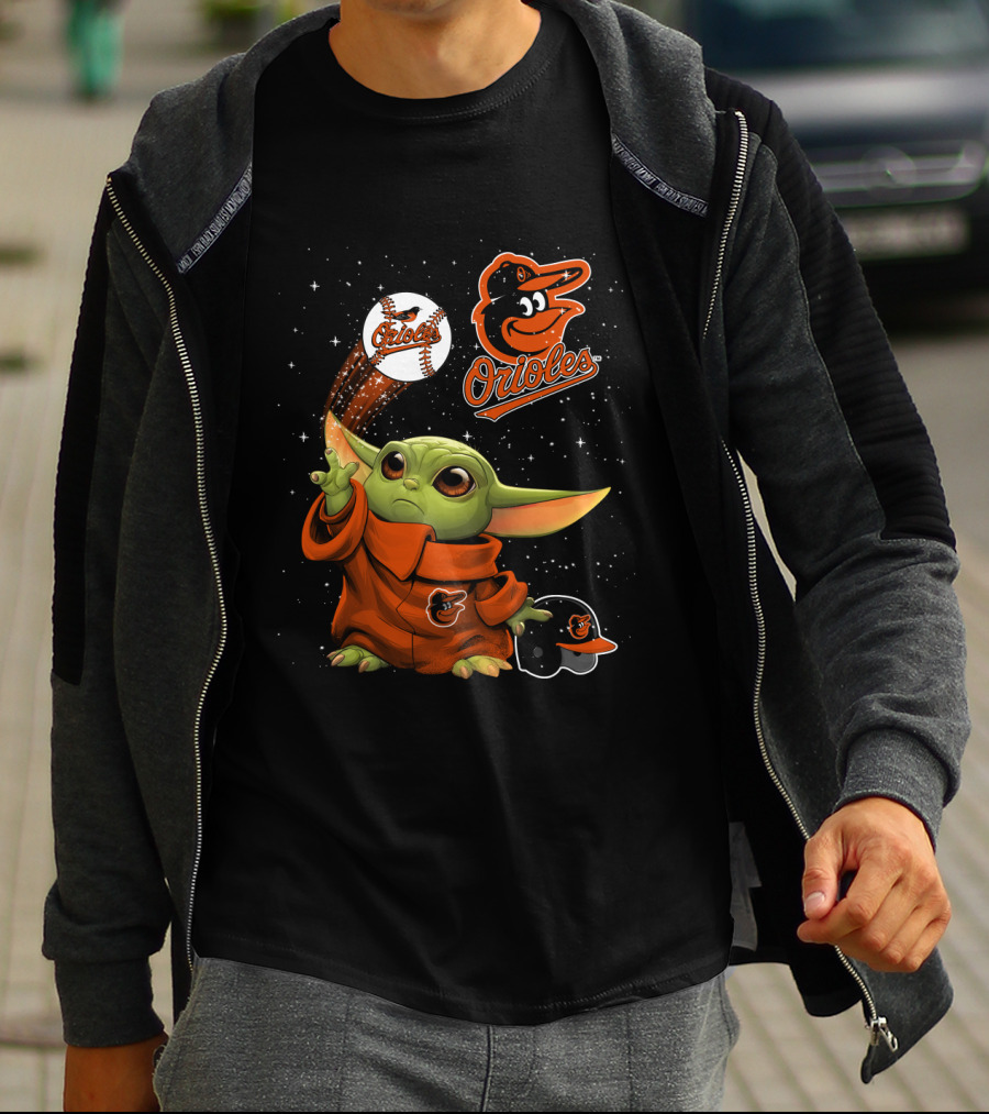 Baby Yoda Orioles Baseball Star Wars Crossover Baltimore Orioles Fan Gear T-Shirt