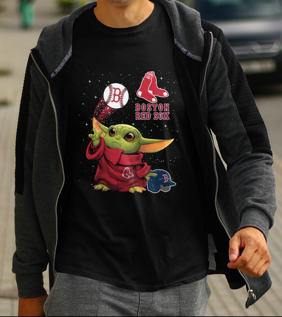 Boston Red Sox Baby Yoda Star Wars Baseball T-Shirt