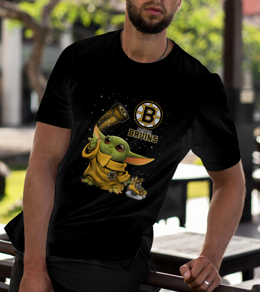 Boston Bruins Baby Yoda Star Wars NHL Crossover T-Shirt