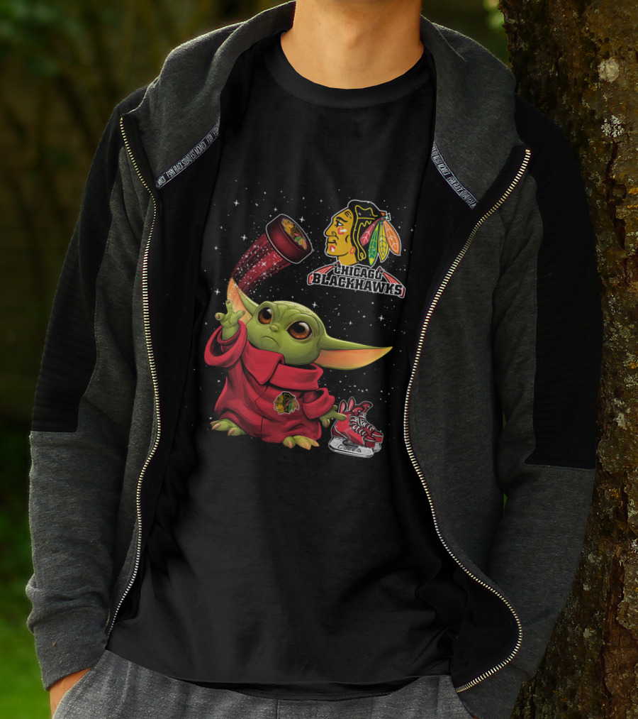 Baby Yoda Chicago Blackhawks Hockey Magic T-Shirt