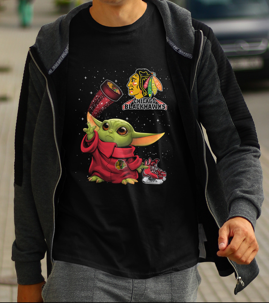 Baby Yoda Chicago Blackhawks Hockey Magic T-Shirt