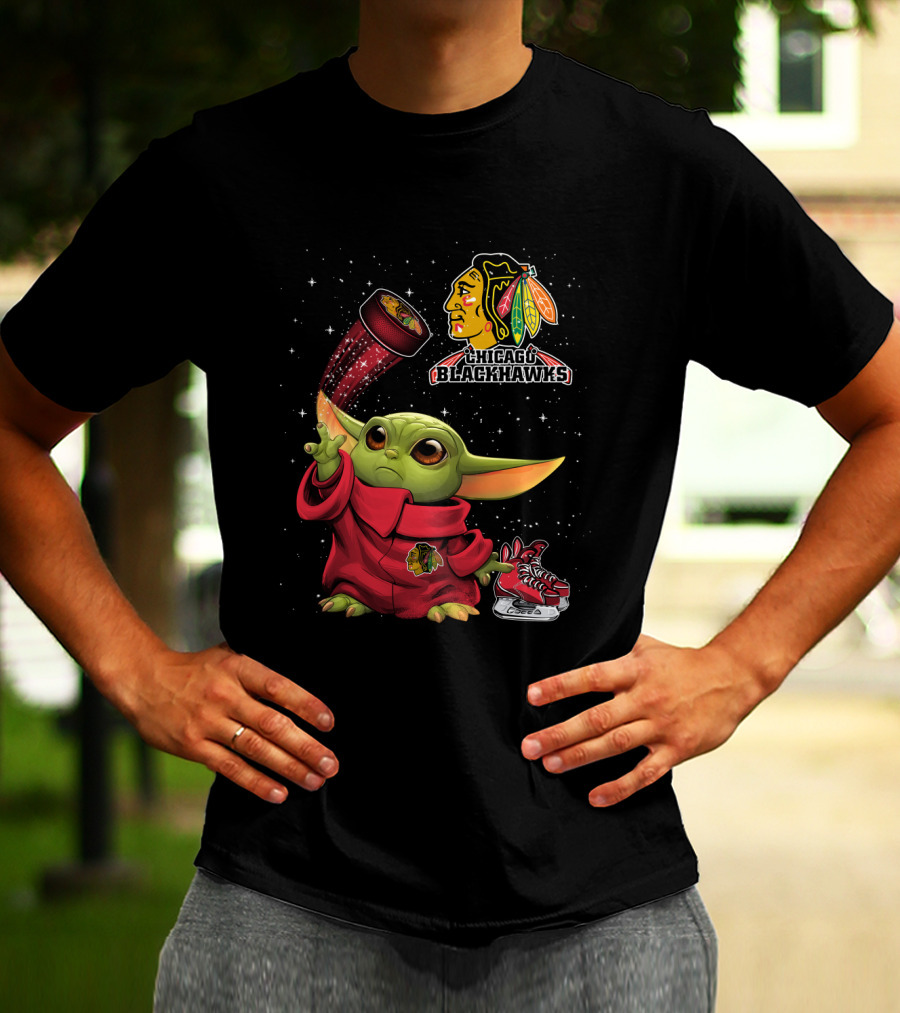 Baby Yoda Chicago Blackhawks Hockey Magic T-Shirt