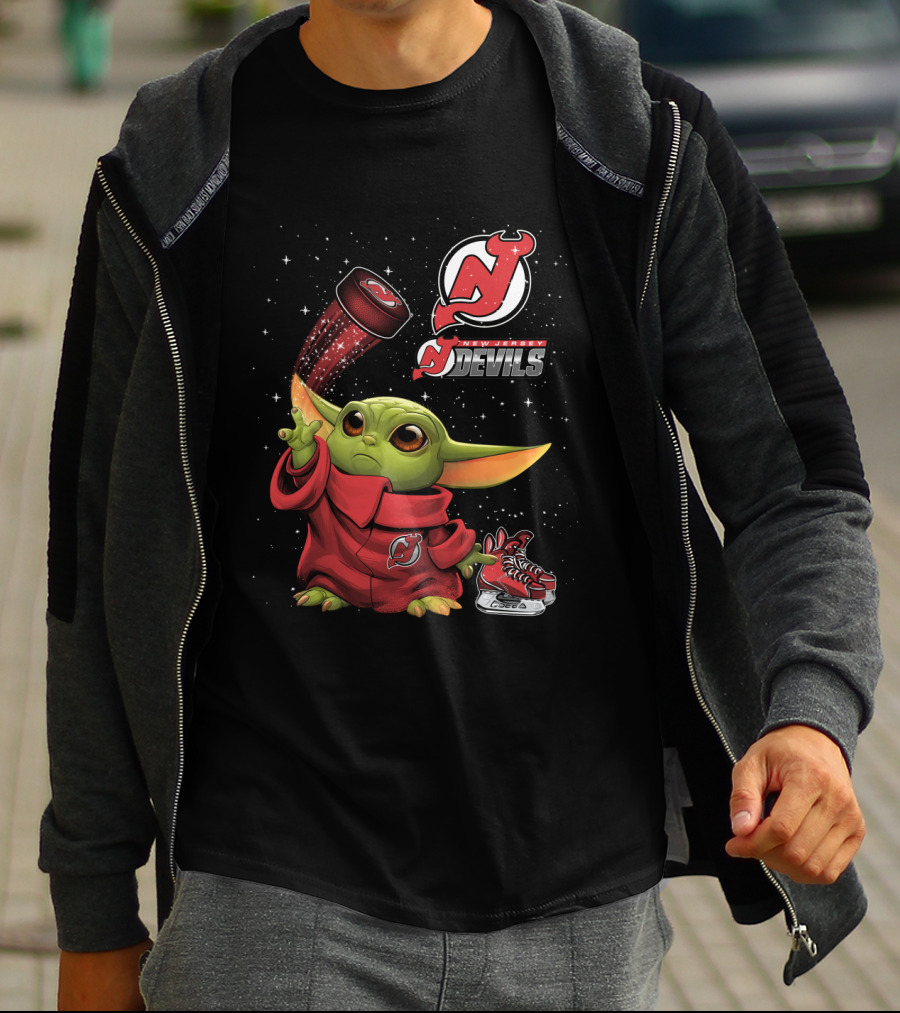 Baby Yoda With New Jersey Devils Hockey Elements T-Shirt