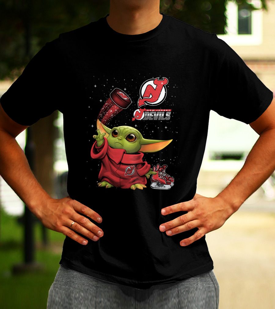 Baby Yoda With New Jersey Devils Hockey Elements T-Shirt