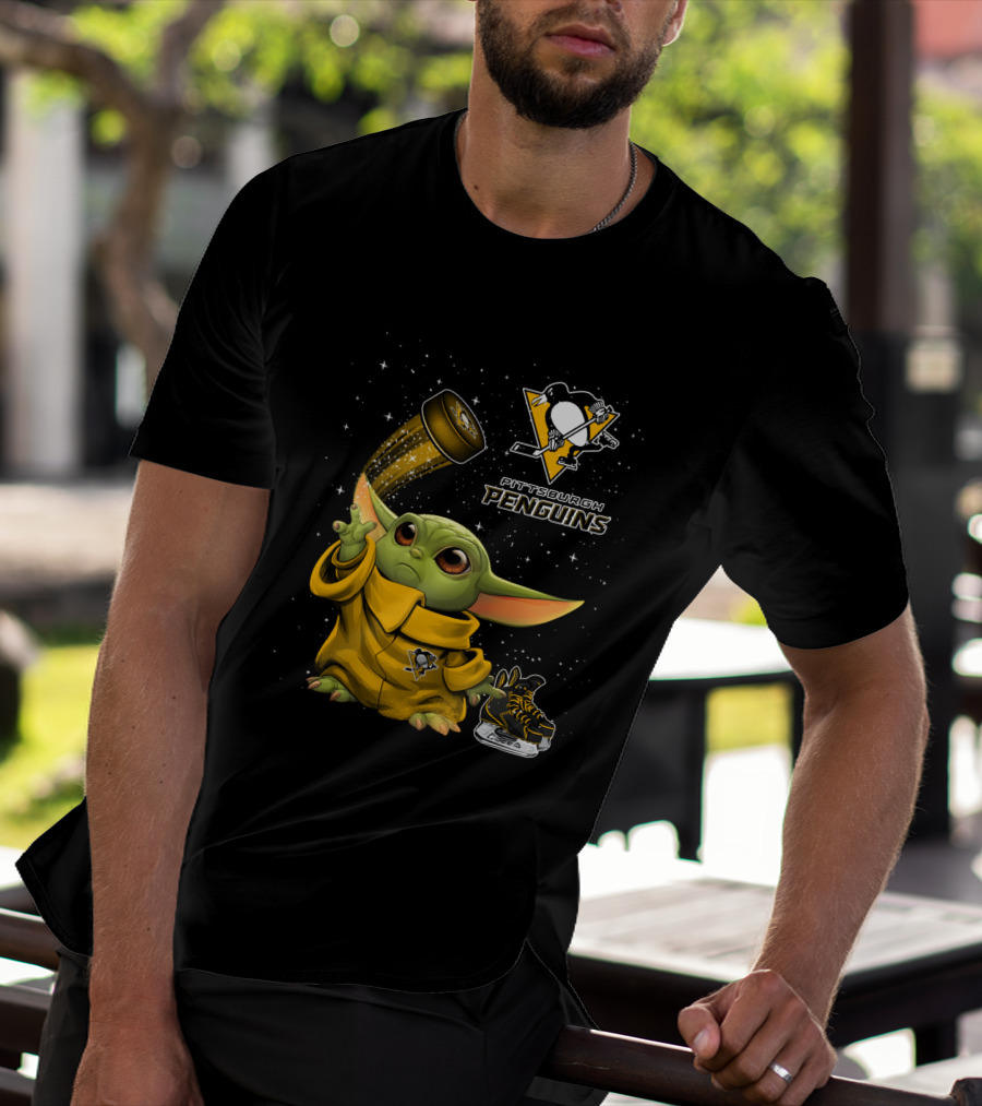Pittsburgh Penguins Baby Yoda Hockey Star Wars Crossover T-Shirt
