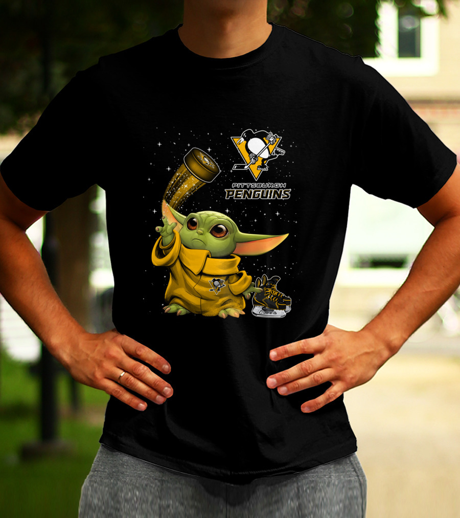 Pittsburgh Penguins Baby Yoda Hockey Star Wars Crossover T-Shirt
