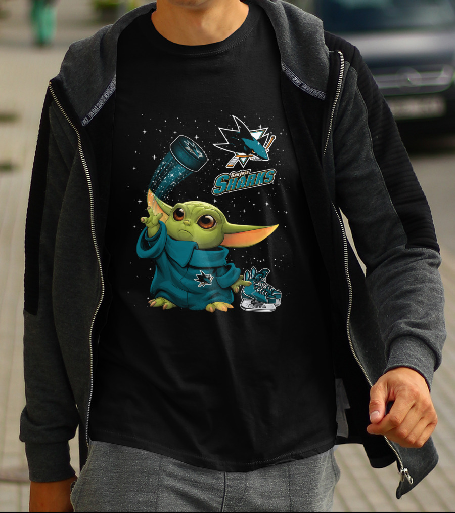 Baby Yoda San Jose Sharks Force Hockey Star Wars Crossover T-Shirt