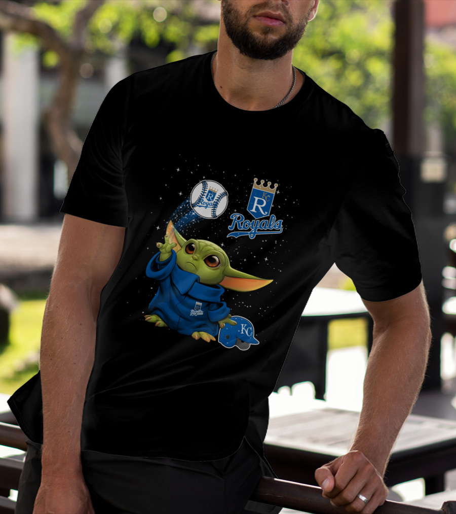 Kc Royals Starry Baseball Throw With Green Character In Blue Robe T-Shirt