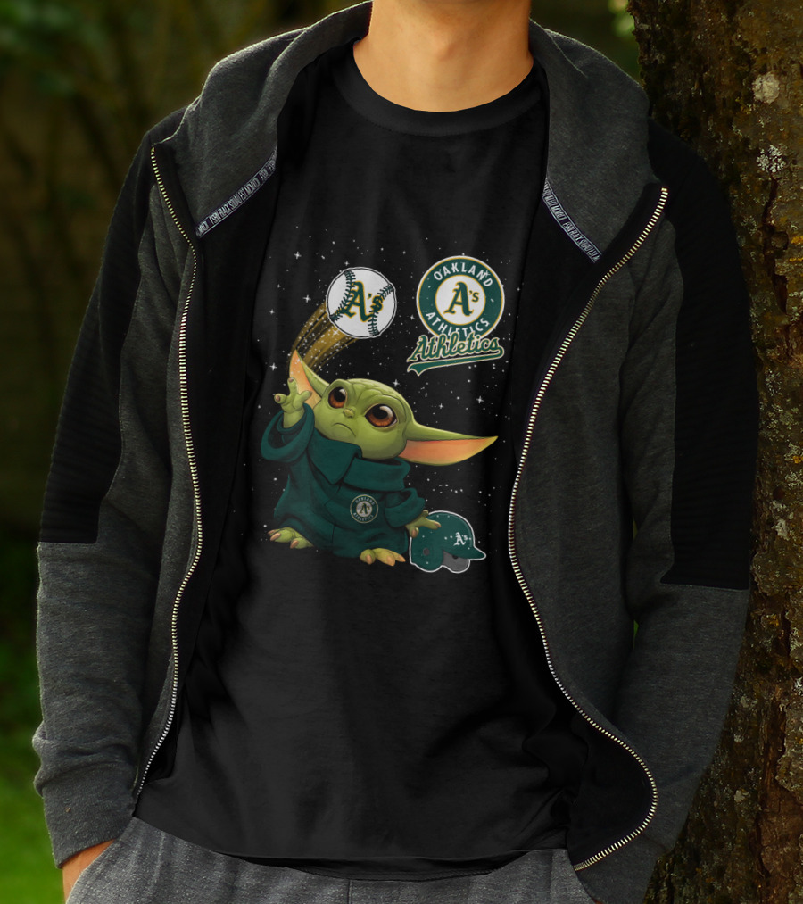 Oakland Athletics A's Logo With Baseball And Character In Green Outer Space Scene T-Shirt