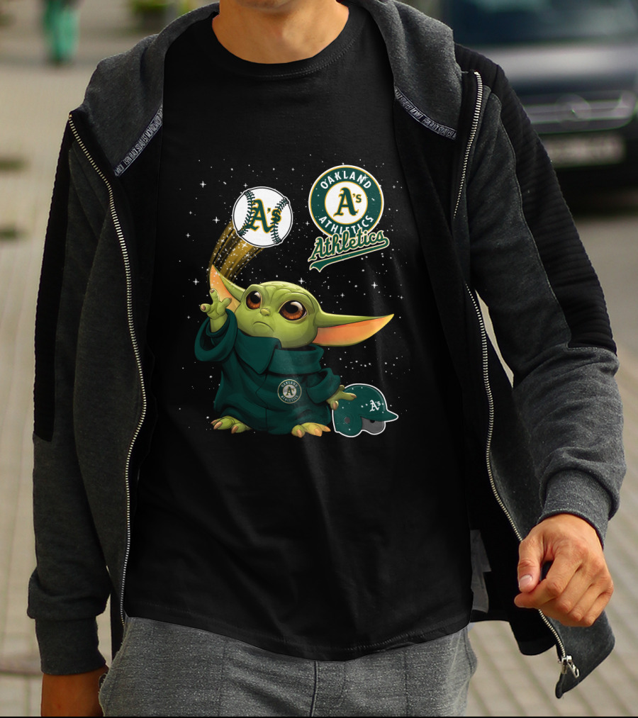 Oakland Athletics A's Logo With Baseball And Character In Green Outer Space Scene T-Shirt