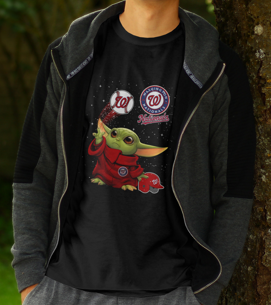 Washington Nationals Baby Yoda Star Wars Baseball Team Fan Crossover T-Shirt