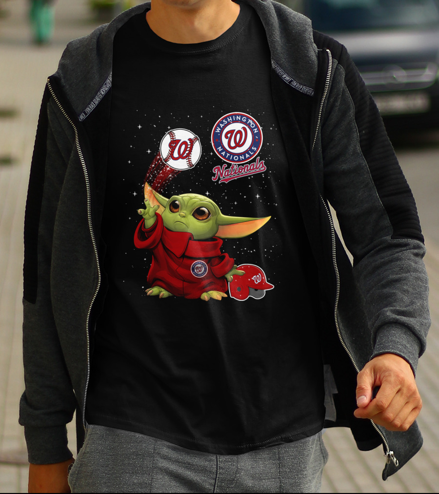 Washington Nationals Baby Yoda Star Wars Baseball Team Fan Crossover T-Shirt