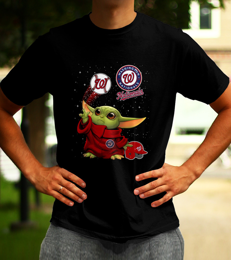 Washington Nationals Baby Yoda Star Wars Baseball Team Fan Crossover T-Shirt