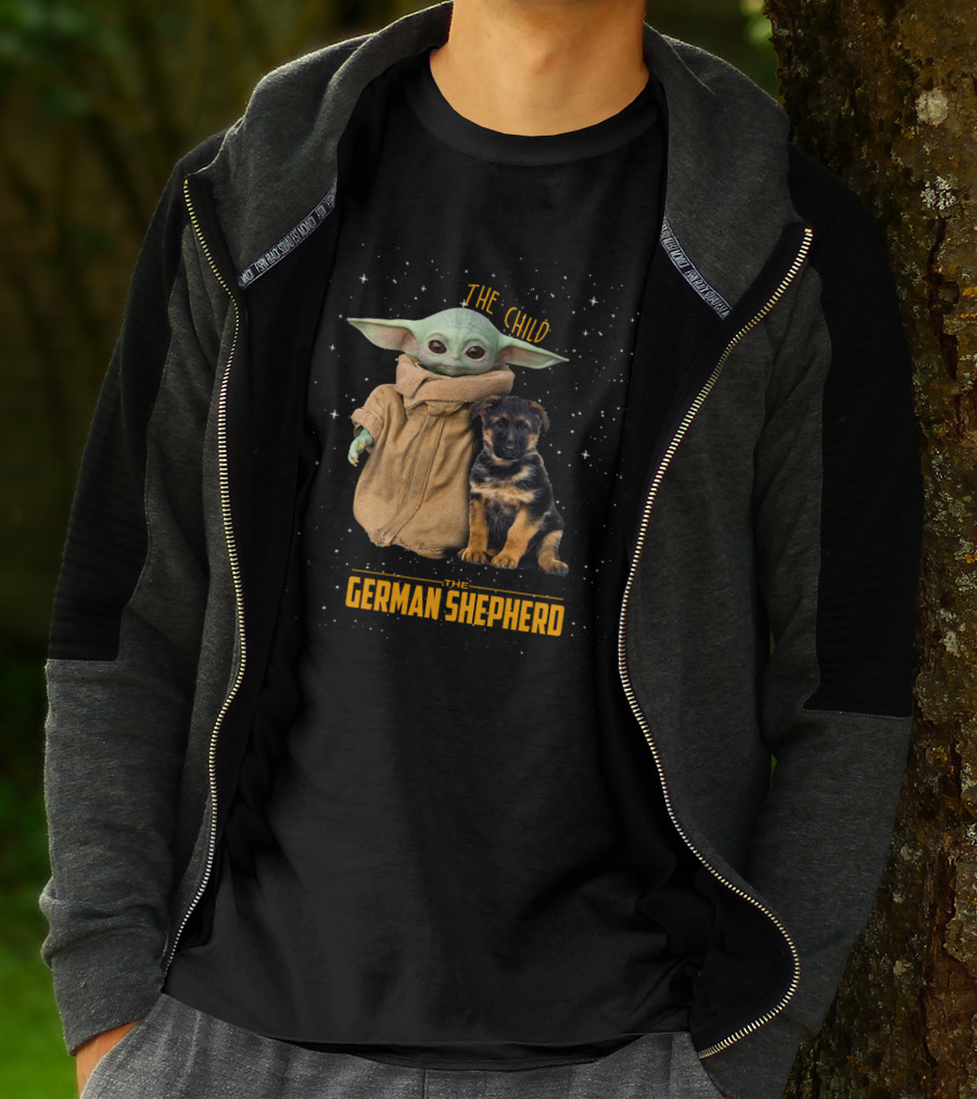 The Child Baby Yoda And German Shepherd Puppy T-Shirt