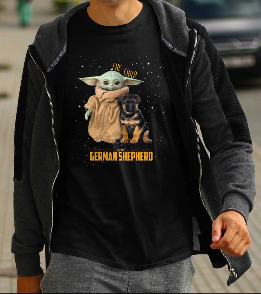 The Child Baby Yoda And German Shepherd Puppy T-Shirt