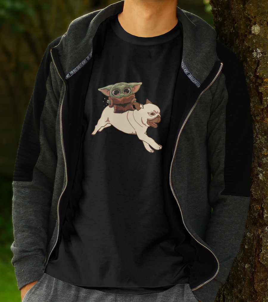 Pug With Child Character Riding T-Shirt