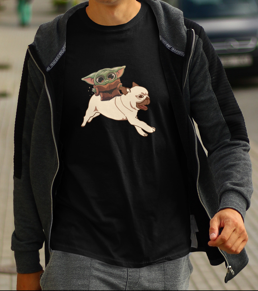 Pug With Child Character Riding T-Shirt