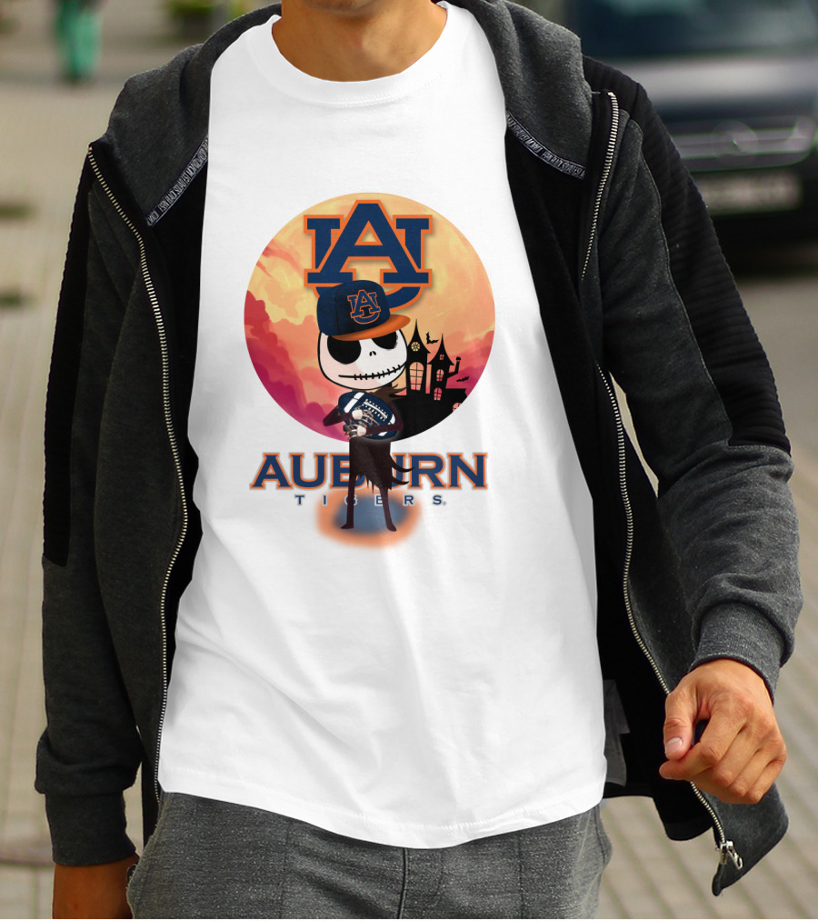 Auburn Tigers Halloween Skeleton Jack O'lantern Football T-Shirt