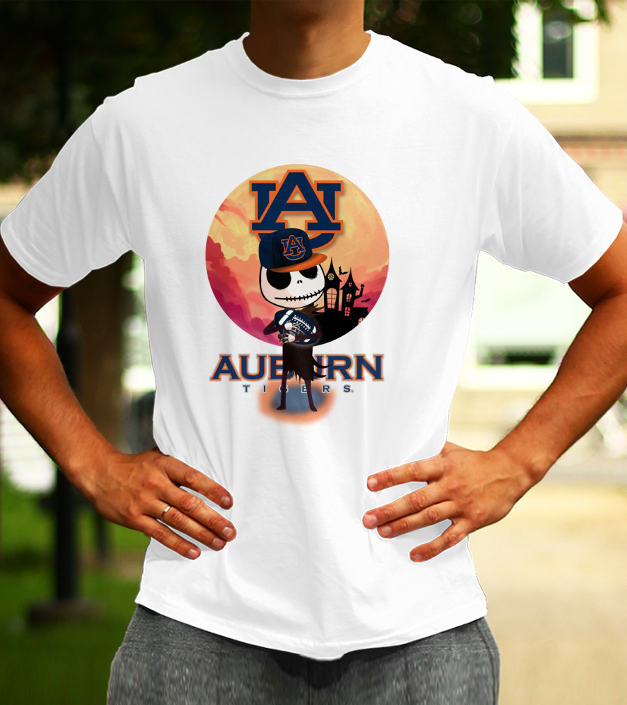 Auburn Tigers Halloween Skeleton Jack O'lantern Football T-Shirt