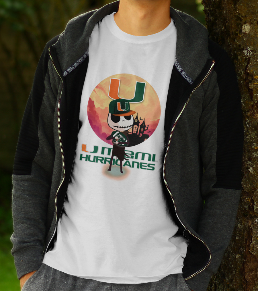 U Miami Hurricanes Skeleton Halloween Theme T-Shirt