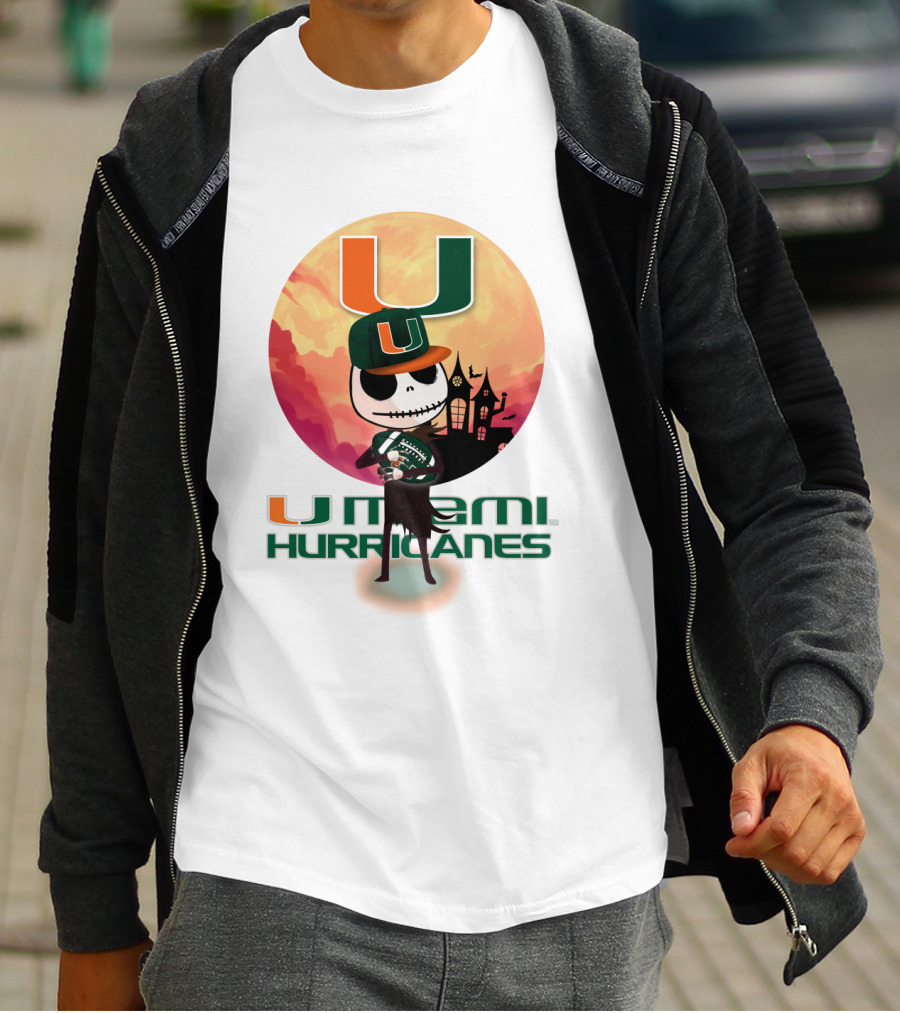 U Miami Hurricanes Skeleton Halloween Theme T-Shirt