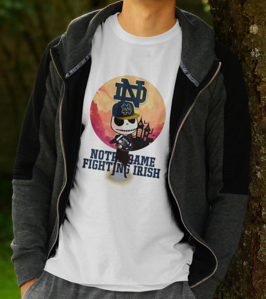 Notre Dame Fighting Irish Skull Fan With Stadium And Nd Cap T-Shirt