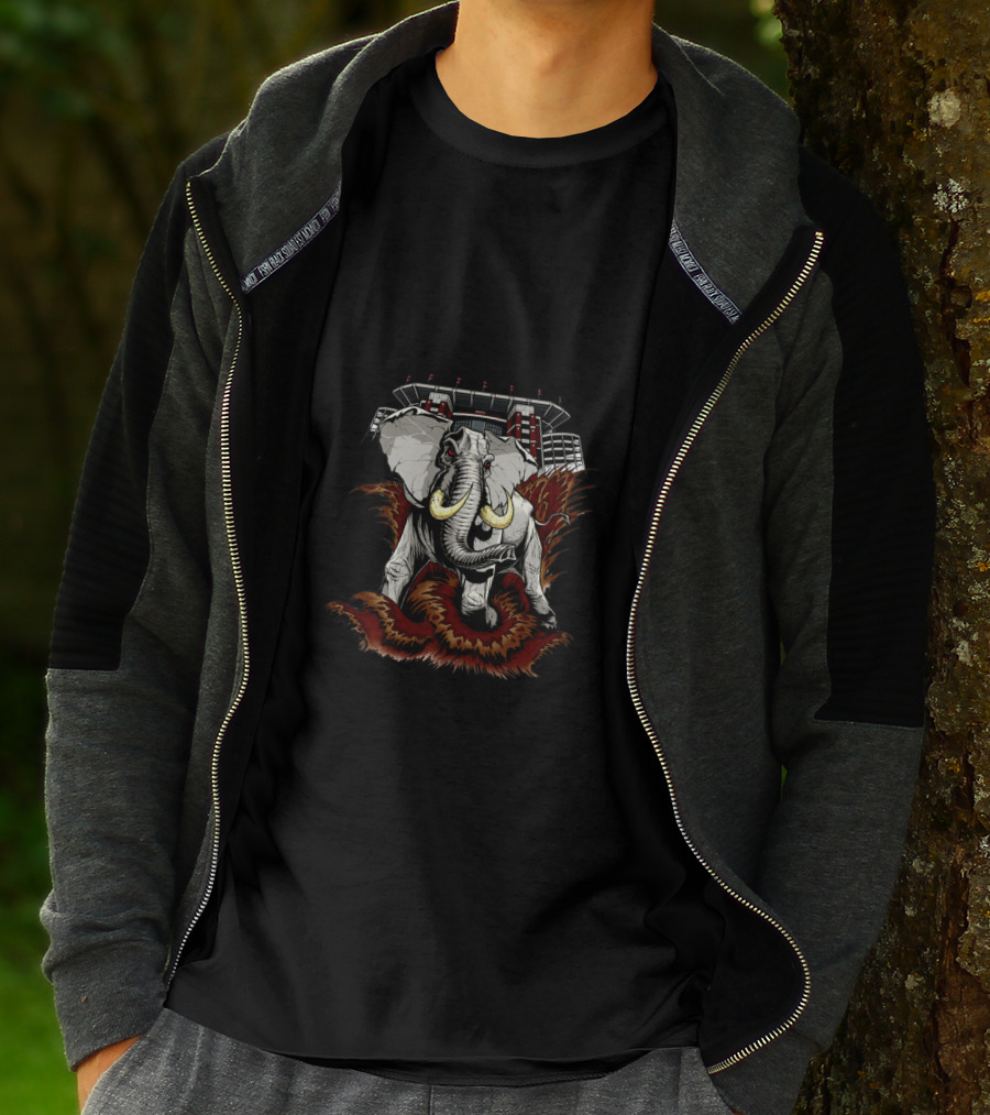 Elephant Charging In Front Of Stadium T-Shirt