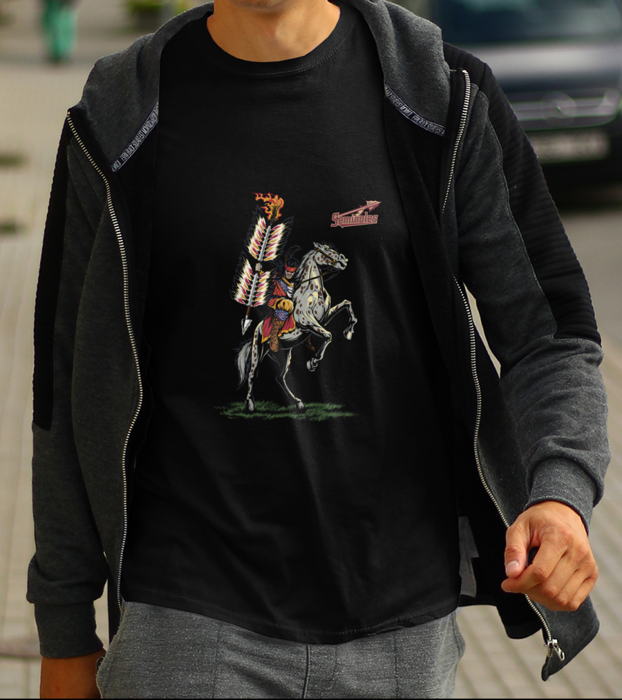 Chtnc2002 Seminoles Tribal Warrior On Horse With Flaming Spear T-Shirt