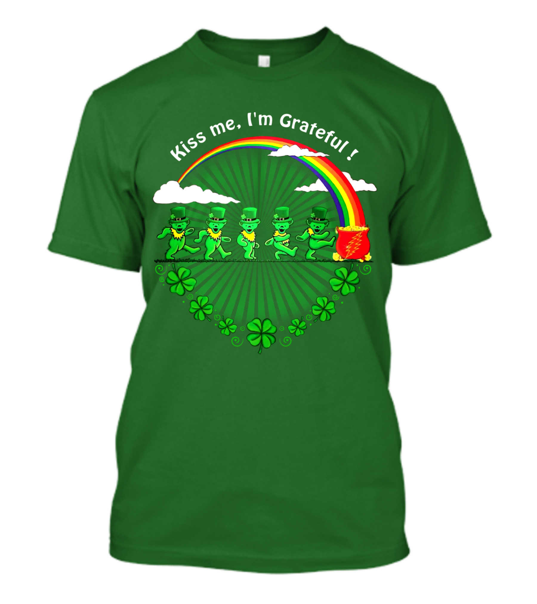 Kiss Me I'm Grateful Rainbow Leprechauns And Shamrock Parade T-Shirt