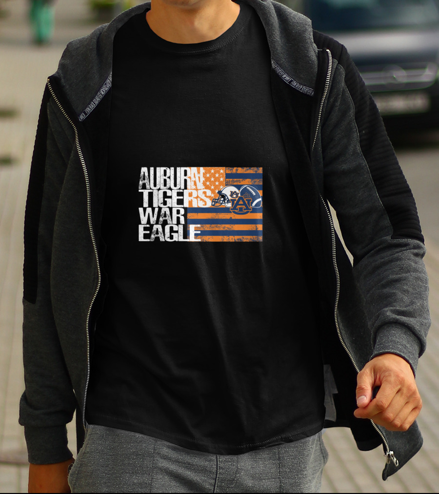 Auburn Tigers War Eagle American Flag Football Helmet T-Shirt