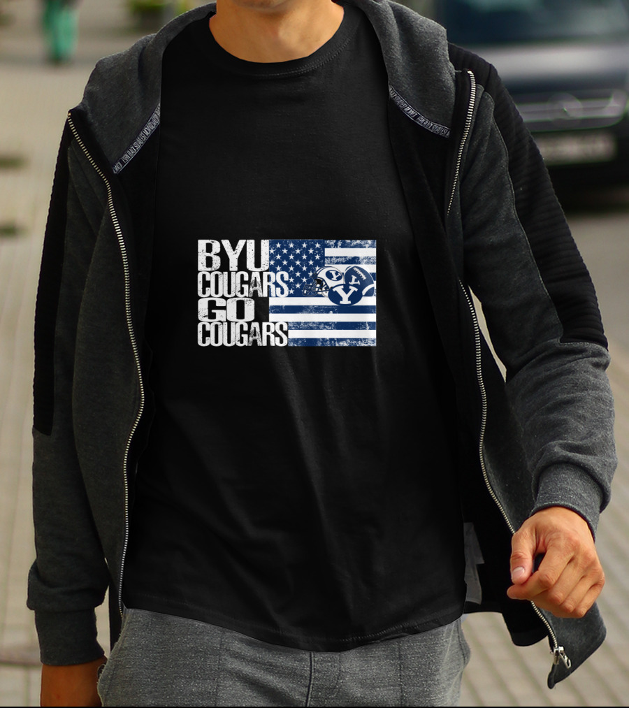 Byu Cougars Go Cougars American Flag T-Shirt