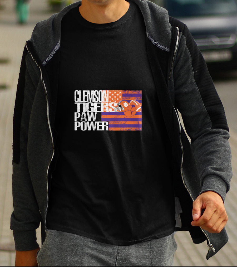 Clemson Tigers Paw Power American Flag T-Shirt