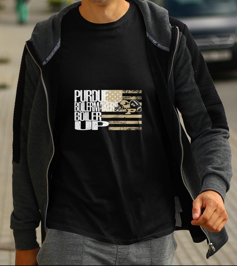 Purdue Boilermakers Boiler Up American Flag Football Helmet T-Shirt