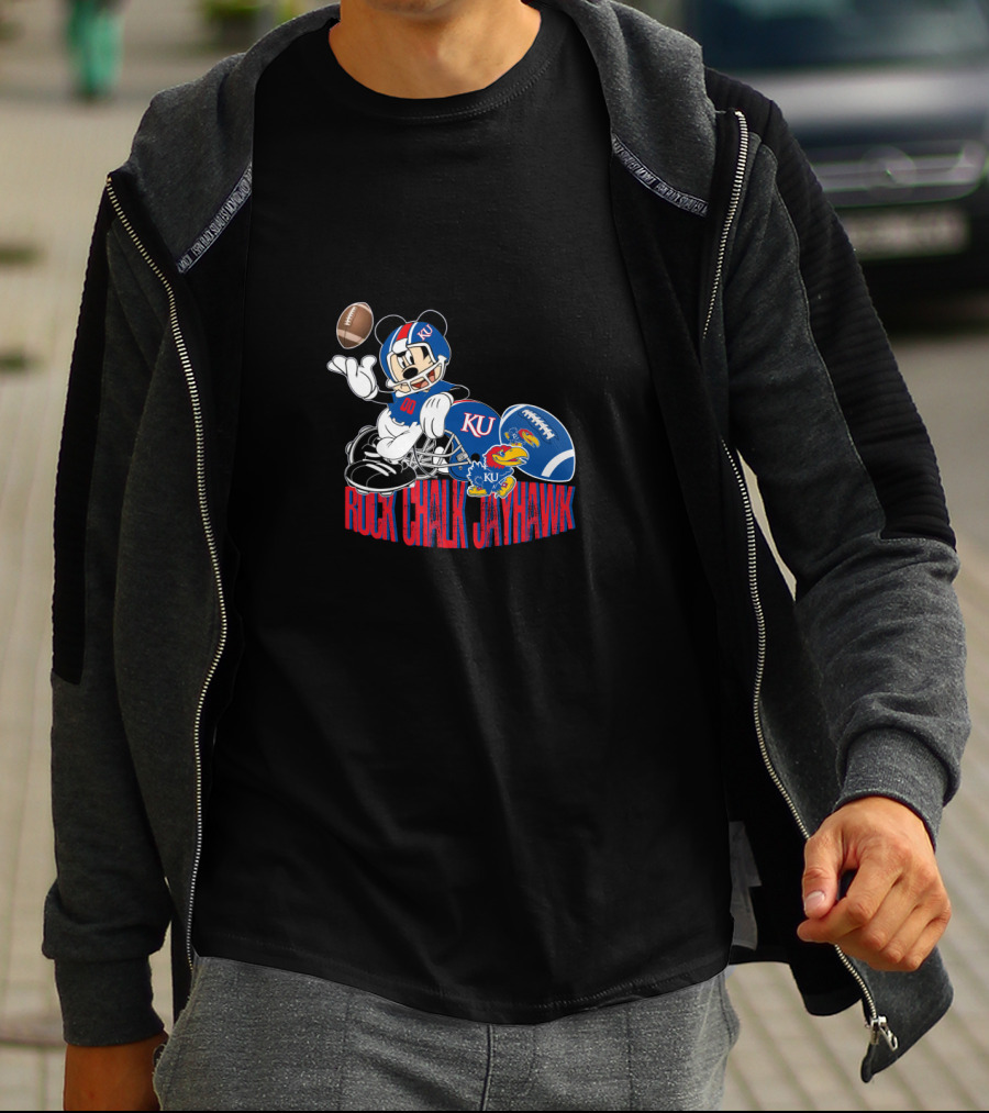 Ku Rock Chalk Jayhawk Football Mickey Mouse T-Shirt