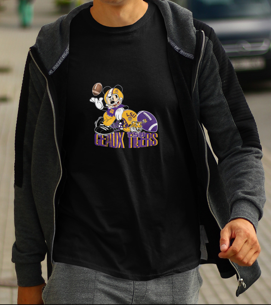 Lsu Geaux Tigers Football Mickey Lsu Tiger Helmet And Football T-Shirt