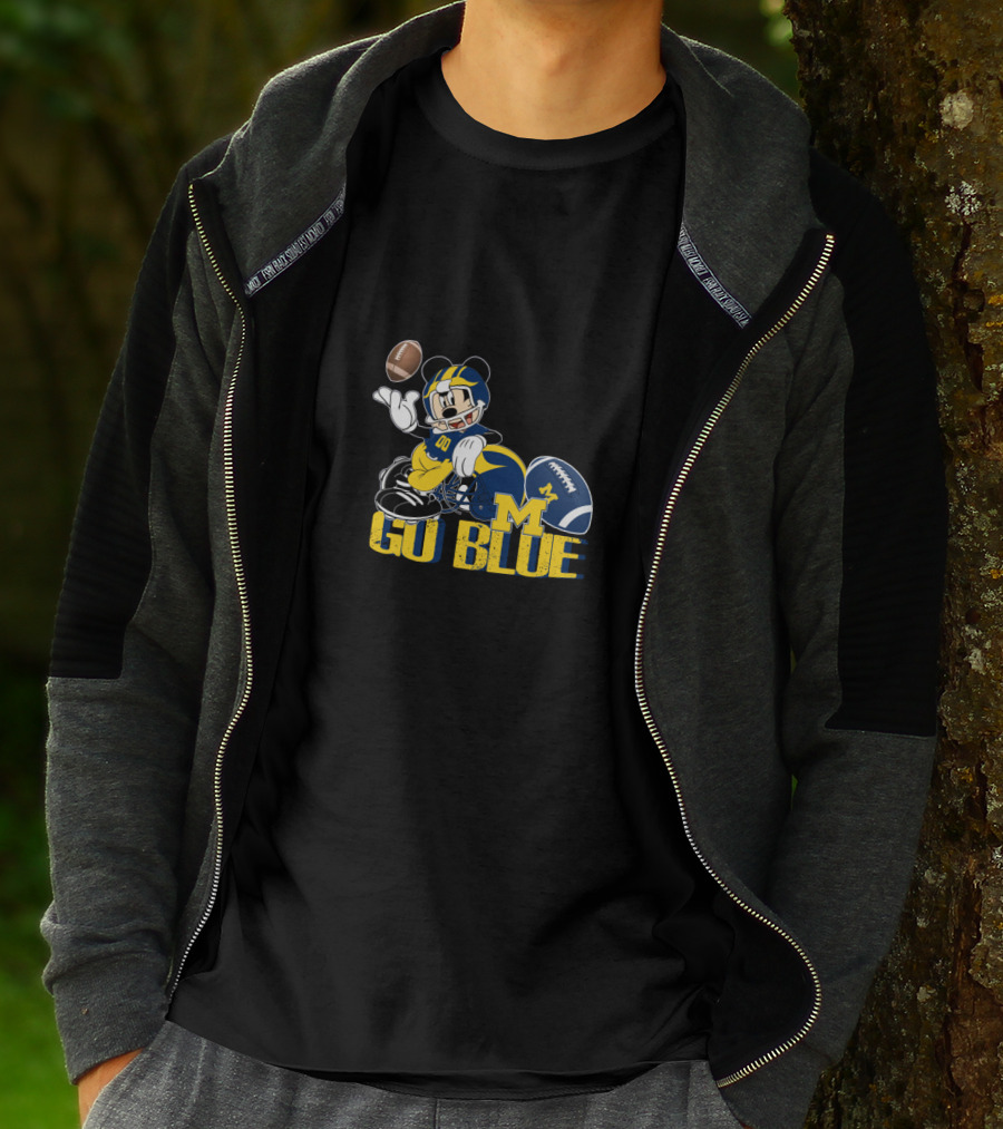 Mickey Mouse University Of Michigan Go Blue Football T-Shirt
