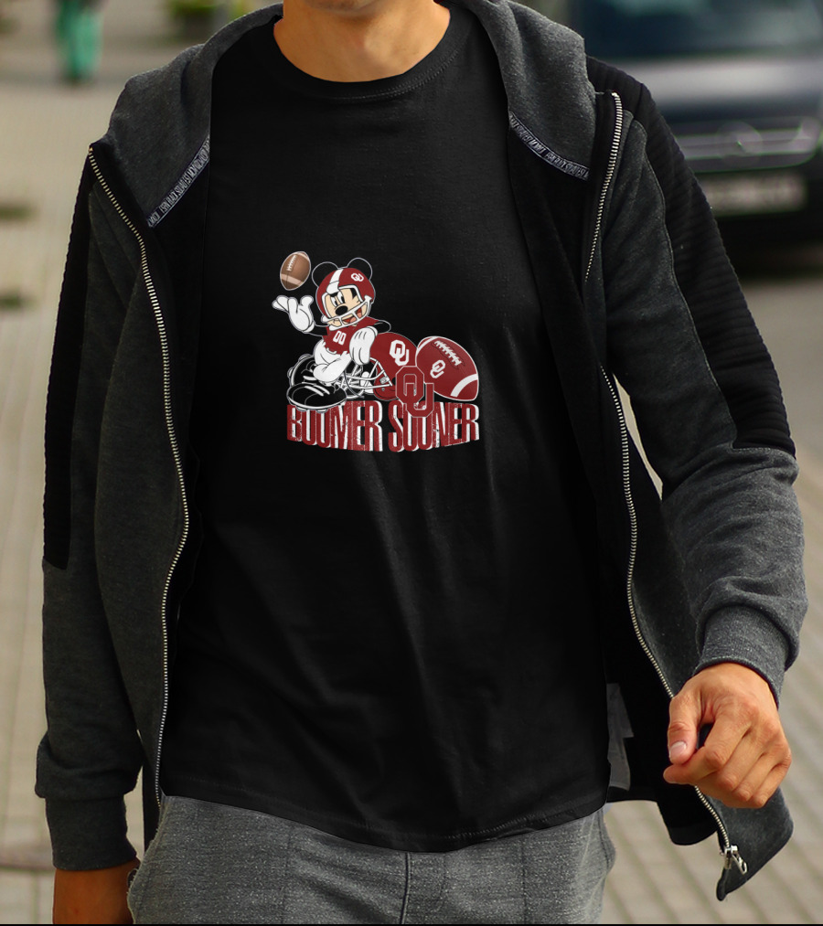 Boomer Sooner Ou Football Character Throwing Football T-Shirt
