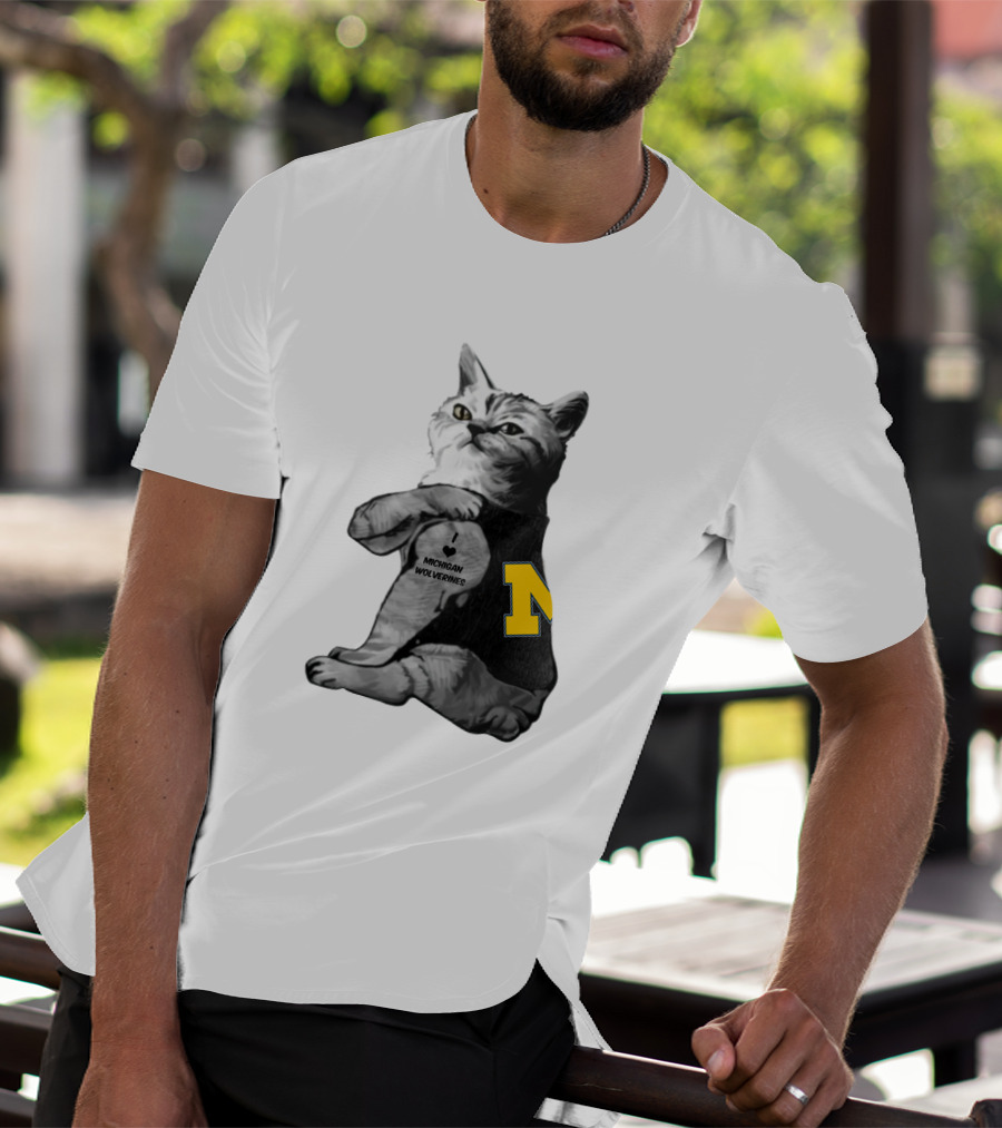Michigan Wolverines Cat With Yellow Block M T-Shirt