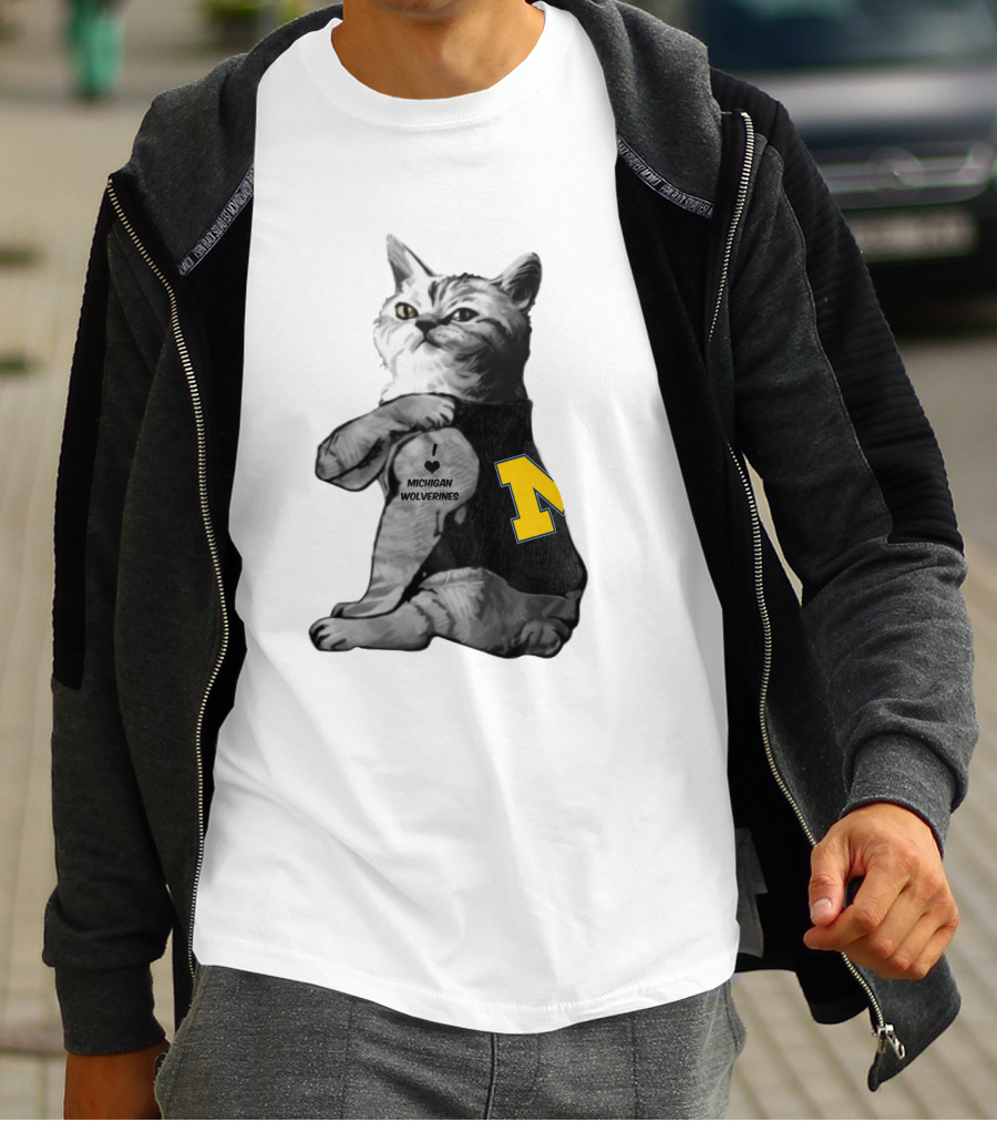Michigan Wolverines Cat With Yellow Block M T-Shirt