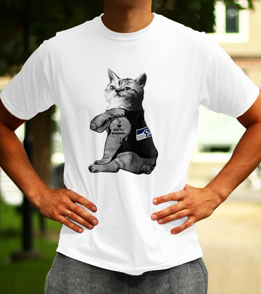 Seattle Seahawks Cat Tattoo Poses T-Shirt