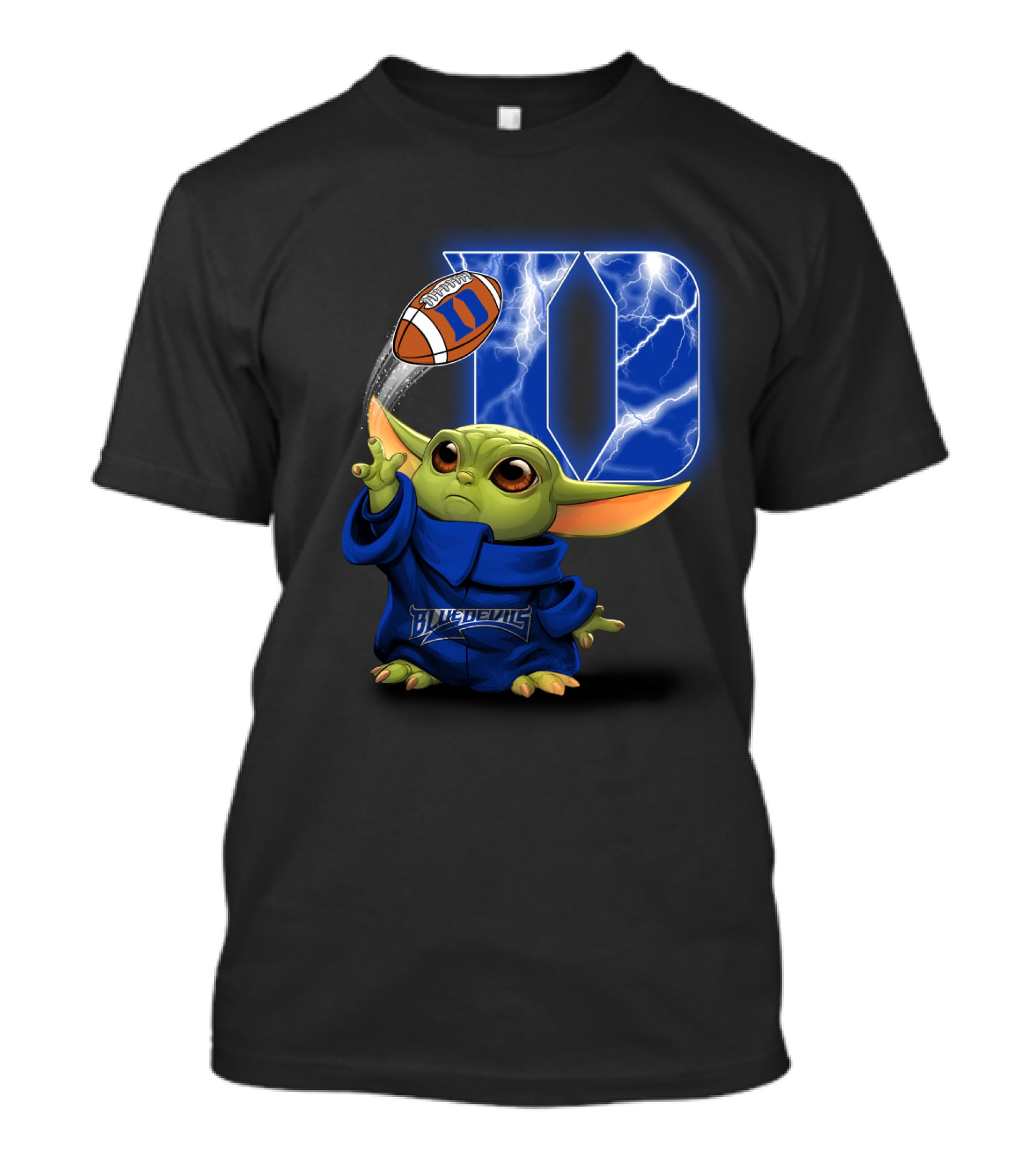 Blue Devils Chtnca9006 Football Lightning Yoda Nod T-Shirt